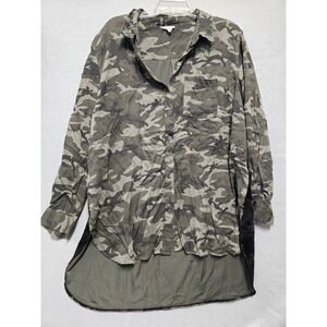 Tribal Jeans Camo Velvet Floral Shirt Women's XL Button Up